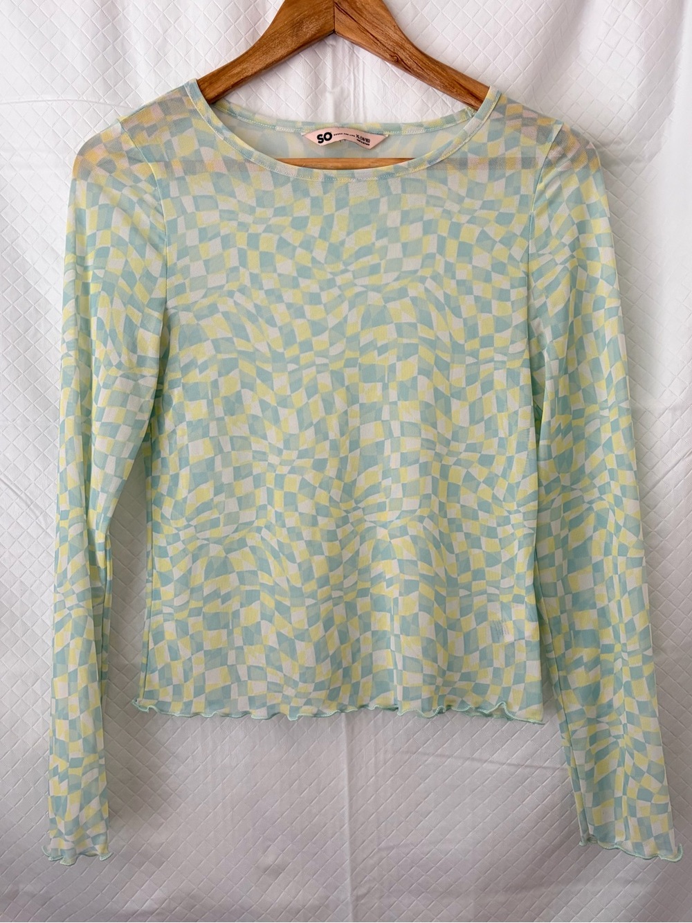 SO Pastel Checker Long Sleeve Top in Yellow and Light Blue